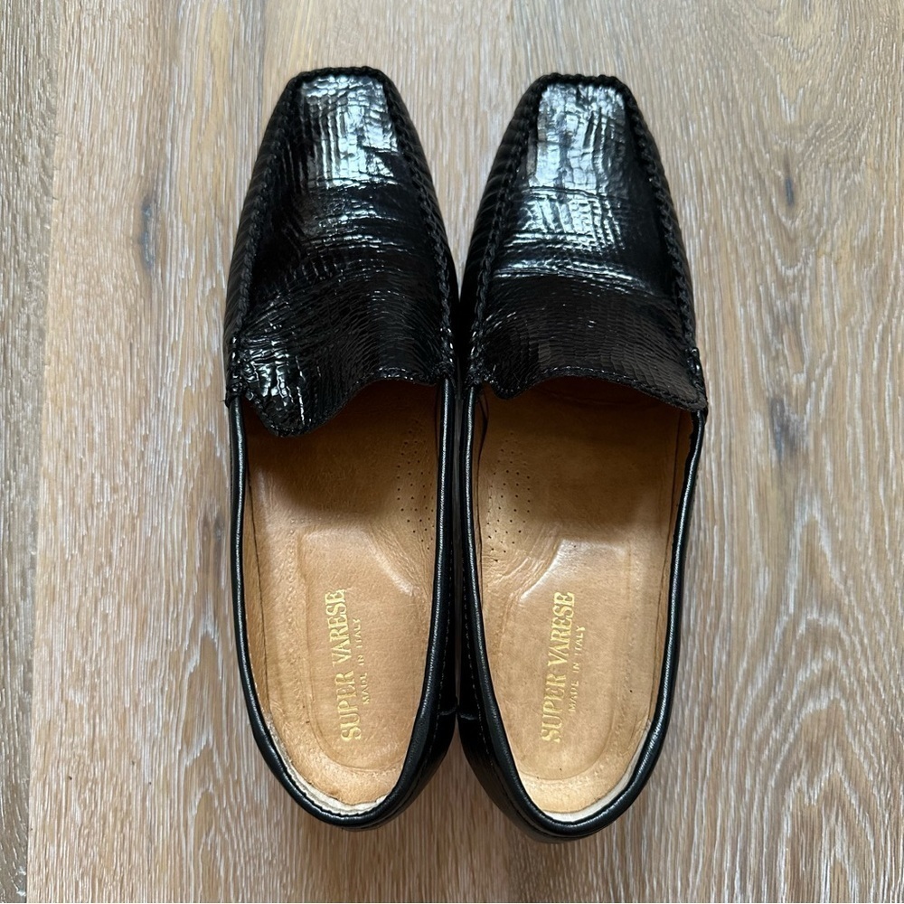 Super Varese Black Patent Leather Loafers Vero Cuoio Italiano Made In Italy - 41